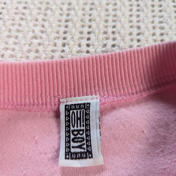 VTG OH BOY! Bubblegum Pink Crew Neck Sweater Women's Small Medium Cotton Pocket - Picture 4 of 10